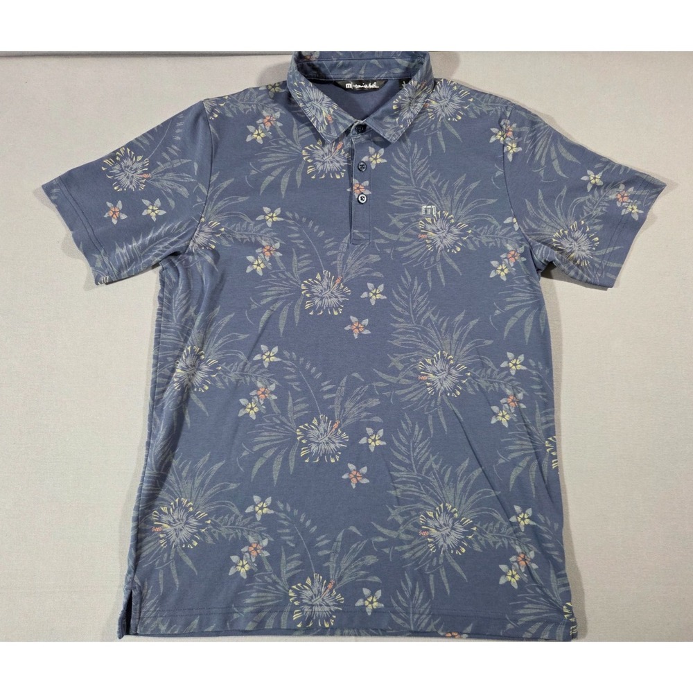Travis Mathew Shirt Mens Large Blue Floral Tropical Golf Performance Polo Tee